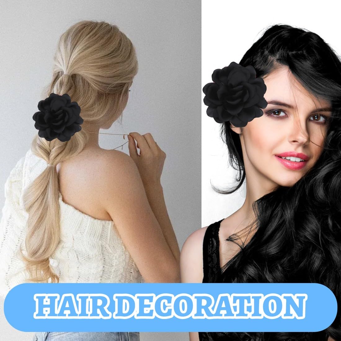 Broches Para Ropa Mujer, Broche De Flor De Rosa, Flores Para Vestidos De Fiesta, Grande, Pinza Para El Pelo, Horquilla Con Flor, Elegante Broche De Solapa Floral Para Boda, Fiesta,Baile(Negro) — view 3