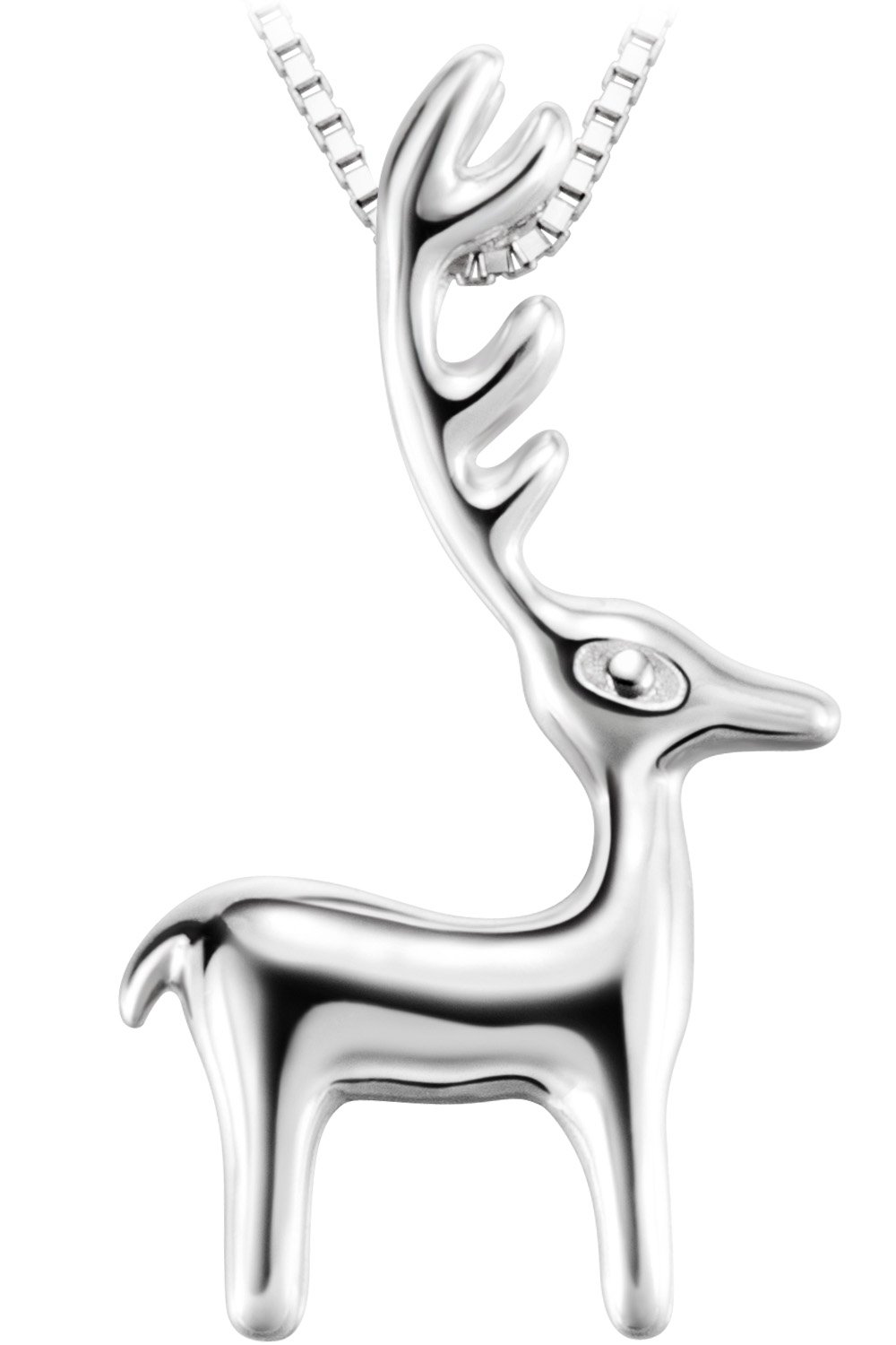 Pendentif Collier pour Femmes Fille Dame Adolescent Bijoux en Argent Sterling 3D Rennes Cerf Meilleur Cadeau pour Vous et Ami