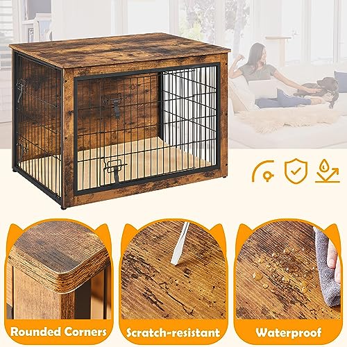 Image of Yaheetech 40in Wooden Dog Crate Furniture w /Cushion for Medium /Large Dogs
