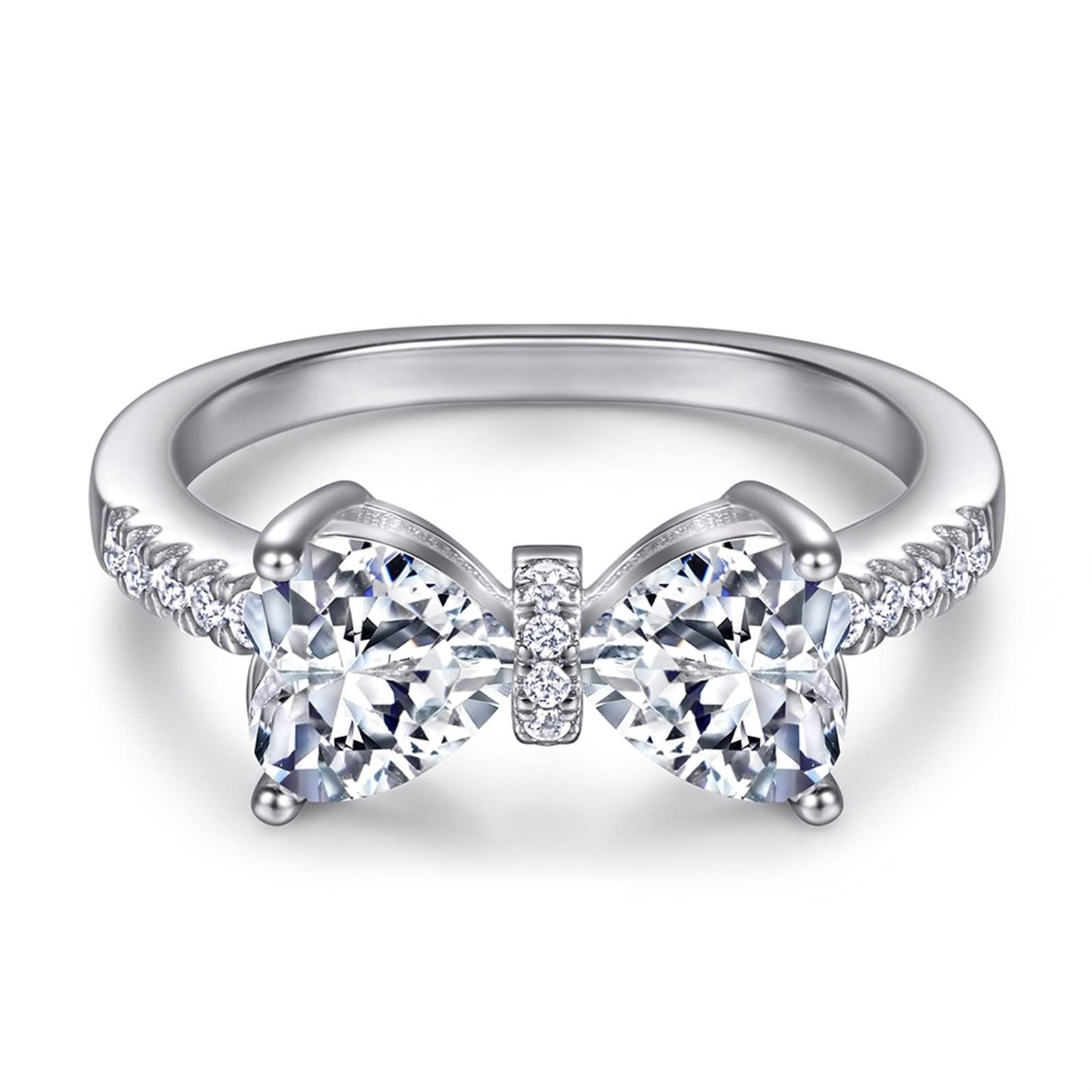 WXKAGF Eheringe für Frauen, Geburtstagsgeschenk für Frauen, Schleife aus Sterlingsilber mit Zirkonia zum Valentinstag