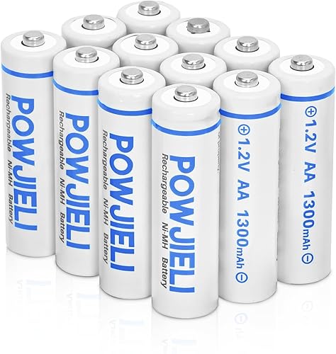 Paquete de 12 baterías AA recargables Ni-MH de 1.2 V 1300 mAh doble AA, carga previa de baja autodescarga, dispositivos domésticos y luces solares