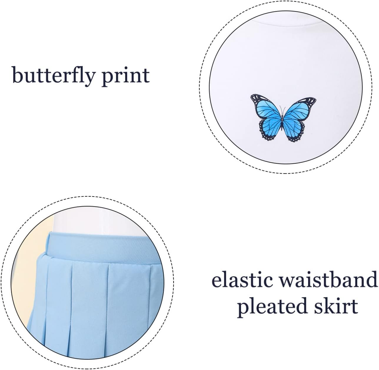 Freebily Kids Girls 2Pcs Skirt Set Short Sleeve T-Shirt Tops with Pleated Skirts Outfits Students Summer Uniform Dress