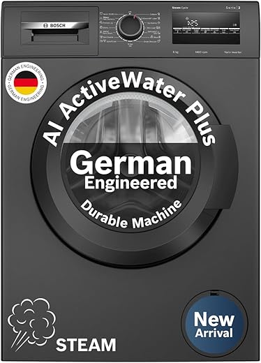 Bosch 8 kg 5 Star Fully-Automatic Front Loading Washing Machine (WAJ2826CIN, Black Grey, AI active water plus, In-Built Heater)