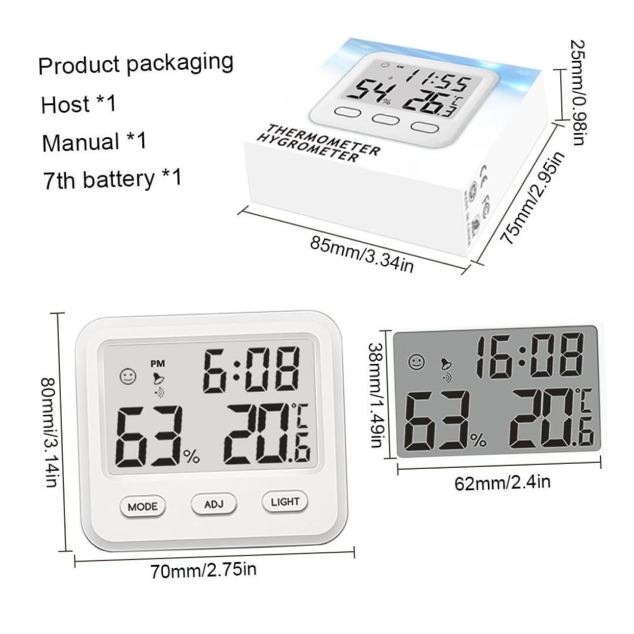 Mipcase Lot De 2 Hygromètres D'intérieur Avec Horloge Moniteur Précis De Température Et D'humidité Pour La Maison Le Bureau La De Bébé