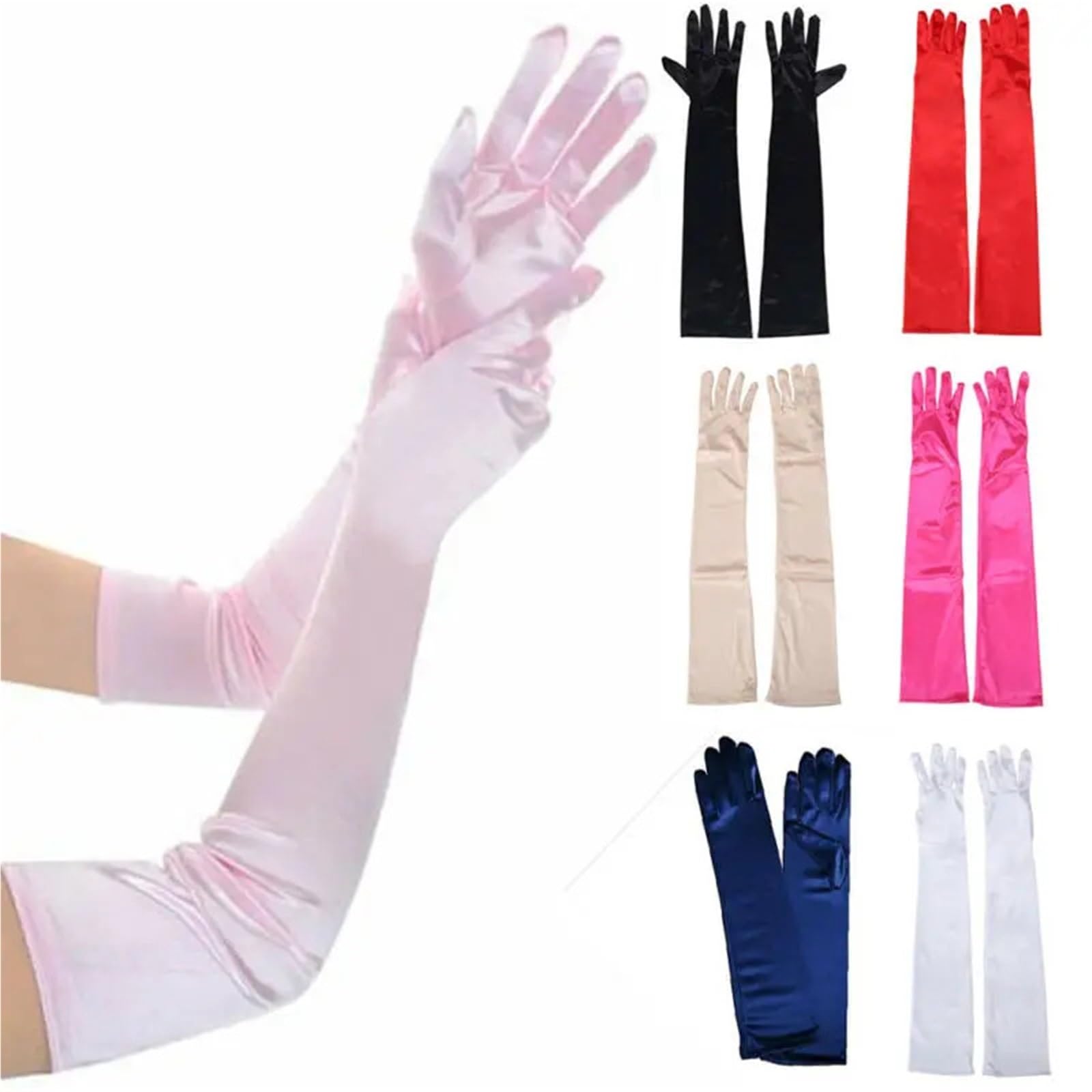 2 paia di guanti formali da sera for feste donna, ballo for, in raso, tinta unita, con dita lunghe, for eventi Per Feste E Balli