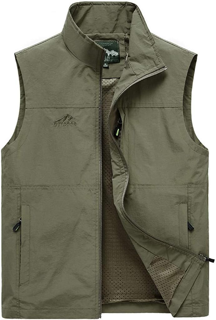 Herrenwesten Outdoor, Lässige Leichte Weste Mit Mehrfachtasche, 100% Baumwolle Multifunktionsarbeit Für Reisen Fotografie Camping Jagd, Khaki, XL