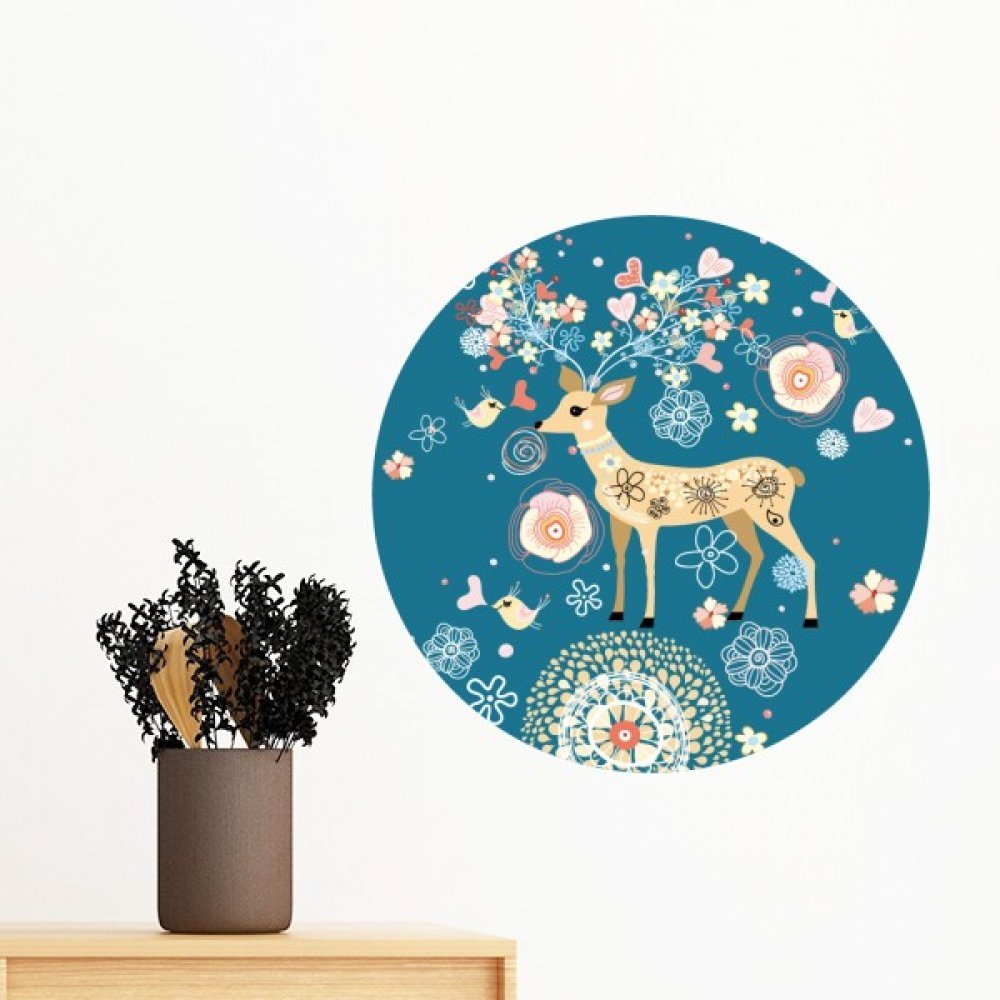 Sticker cerf déco murale bleu amovible fleur papier peint DIY 35cm chambre