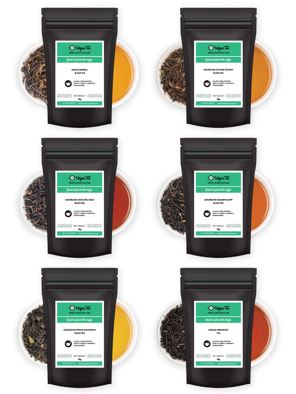 Udyan Tea Black Tea Sampler Pack - 60g | 6 Varieties - 10g Each | Loose Leaf Black Tea Assorted Pack | 100% Natural Darjeeling & Assam Tea Sample Box