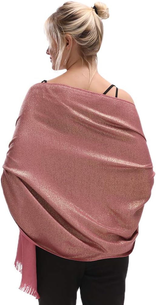 LMVERNA Women's Sparkling Metallic Soft Pashmina Shawls and Wraps Scarf in Solid Colors - Image 3