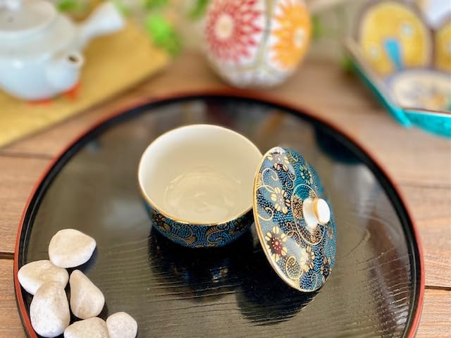 Amazon | 百華園 九谷『蓋付湯呑』青粒(ハンコ版) 磁器 80ml 1個