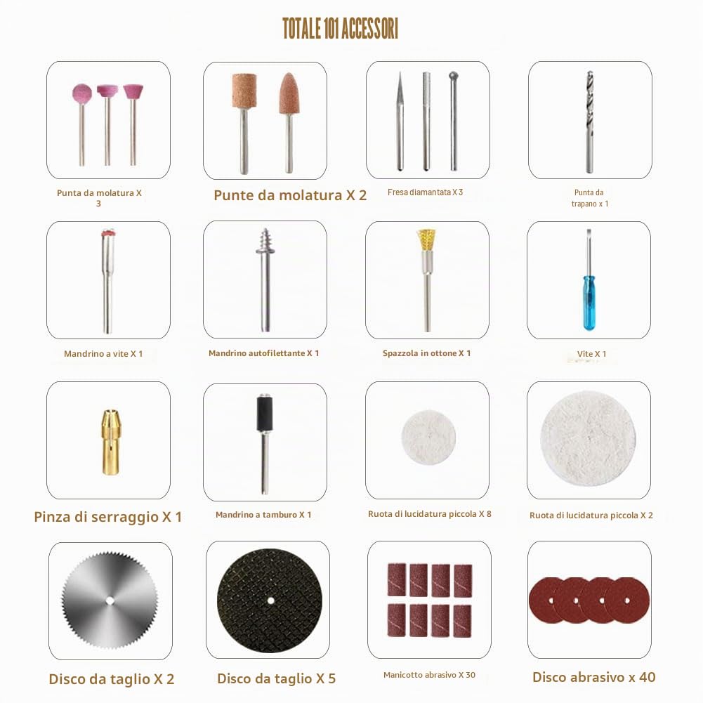 Mini Utensile Rotante Strumento Multifunzione Senza Fili Multiutensile Smerigliatrice Batteria Levigatore Rettifica | 101 Accessori | per Piccoli Lavori di Artigianato e Progetti