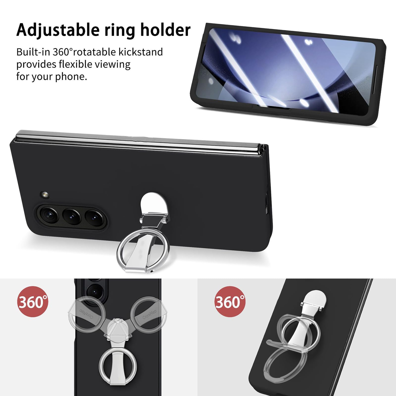Dünne Hülle für Samsung Galaxy Z Fold 8 Ultra, Gefrostet Schutzhülle | Displayschutz Glas, Drehbar Metall Ring Ständer, Hart PC Handyhülle