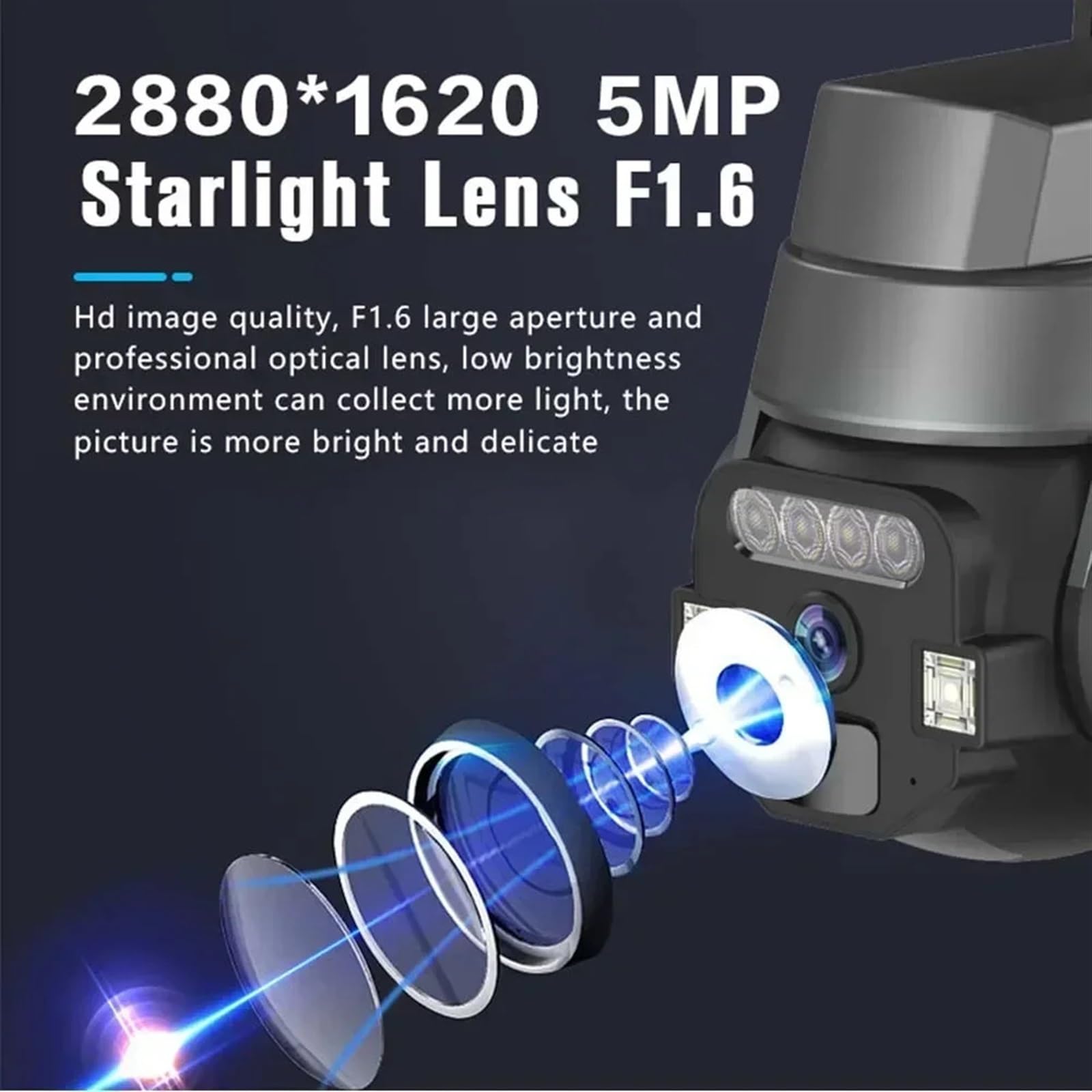 Caméra de sécurité, Caméra 5MP PTZ, Double écran, Application de Stockage en Nuage, Suivi AI, Alarme Automatique, Vision Nocturne Couleur, étanche IP67(5MP Camera 64G)