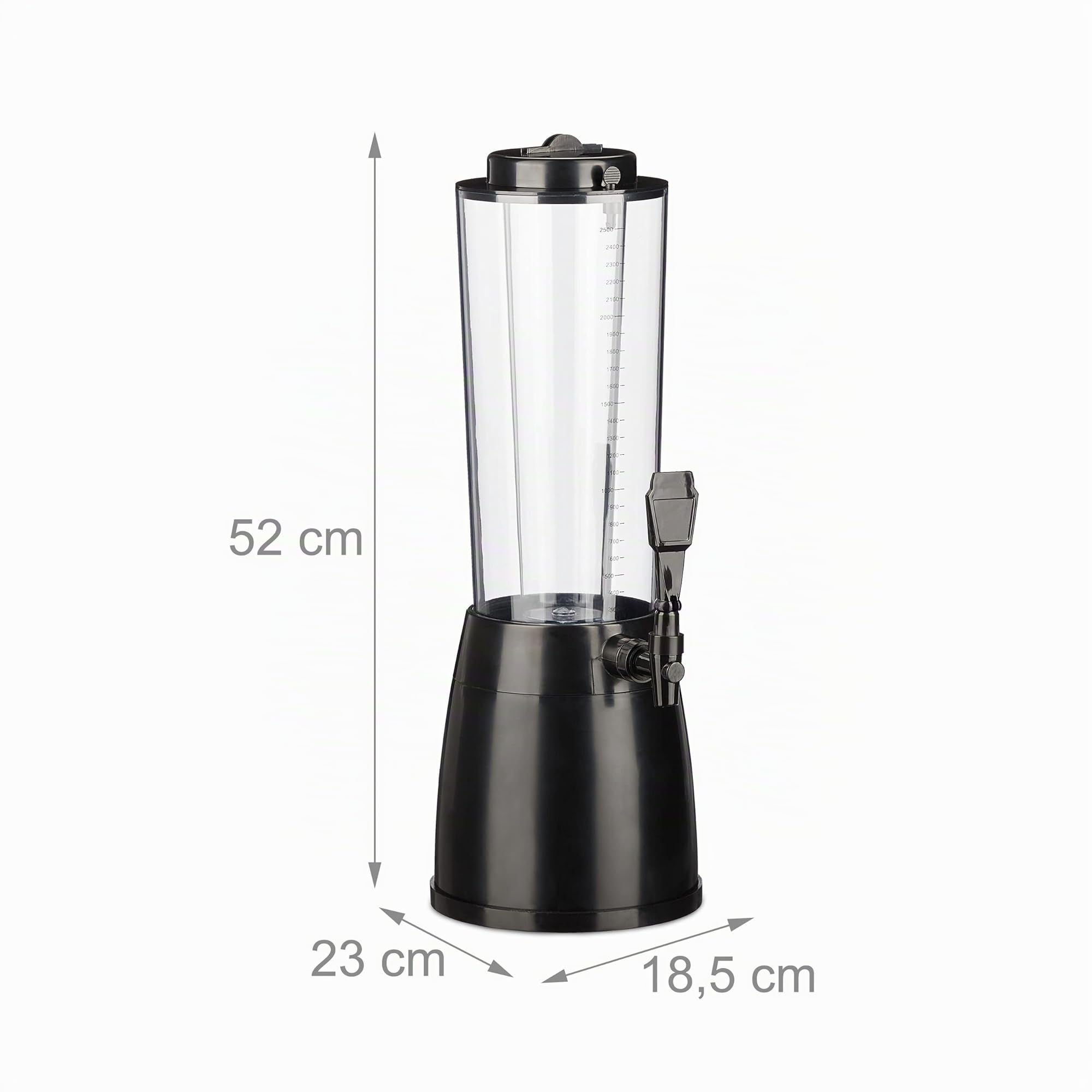 Relaxdays Spillatore di Birra da Tavolo, 2,5 Litri, con Scomparto Ghiaccio, Dispenser con Rubinetto, Trasparente Nero