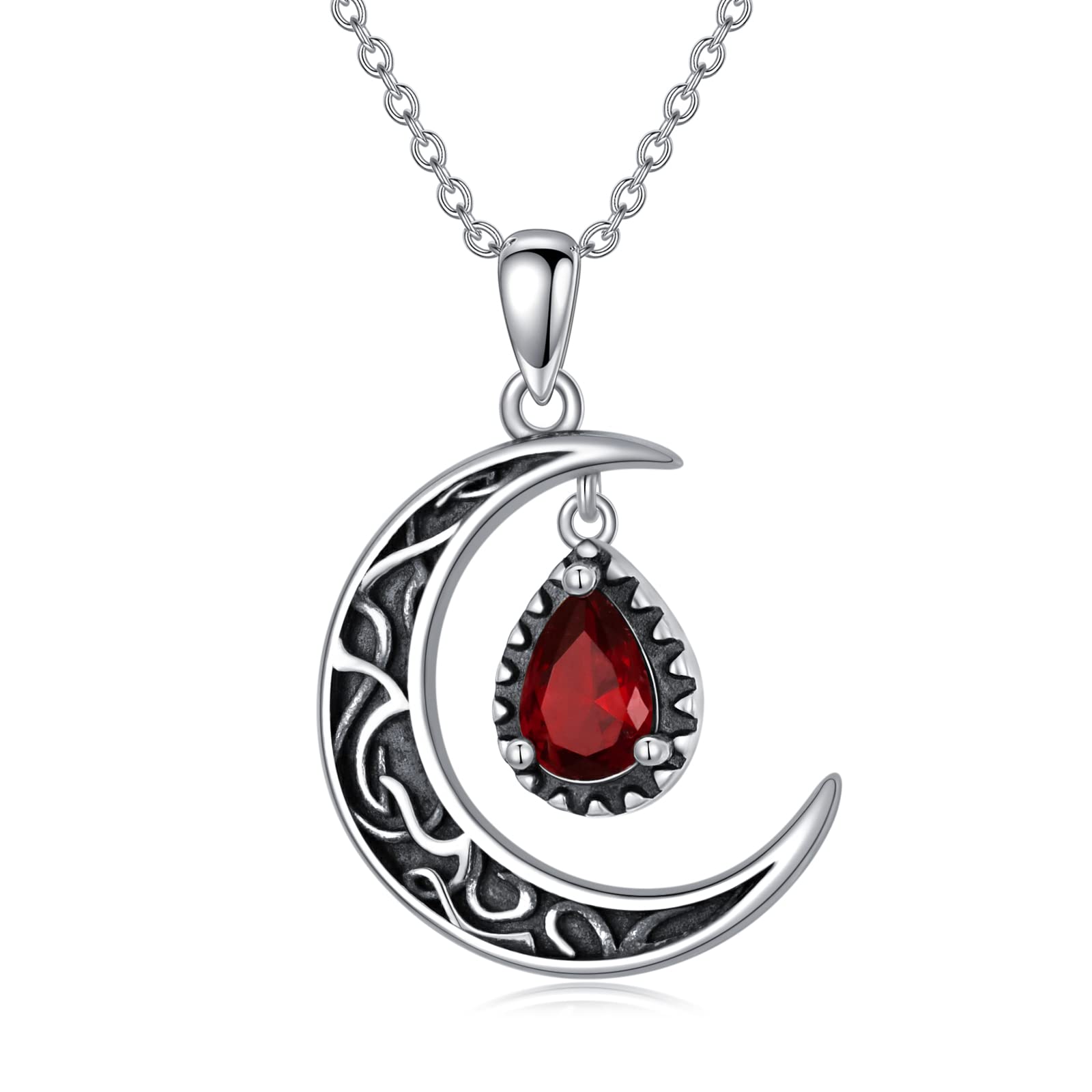 VONALA Halbmond-Halskette Sterlingsilber Rot/Lila/Schwarz/Mehrfarbig/Aquamarin/Blau/Moosachat keltische Mond-Halskette keltischer Schmuck Geschenke für Frauen Mädchen Geburtstag