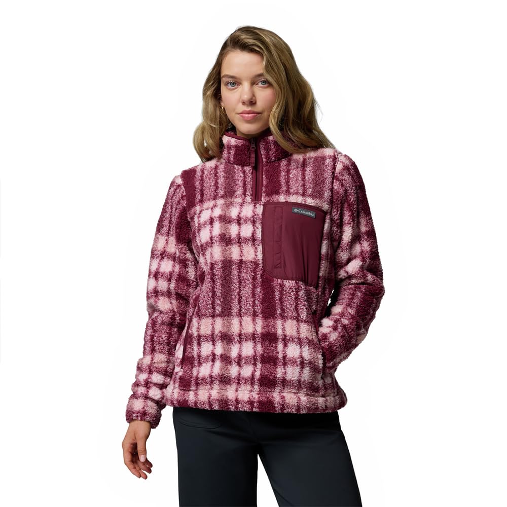 Columbia Women's West Bend 1/4 Zip 2, Fleece Pull Over, Rich Wine Herringplaid, XS