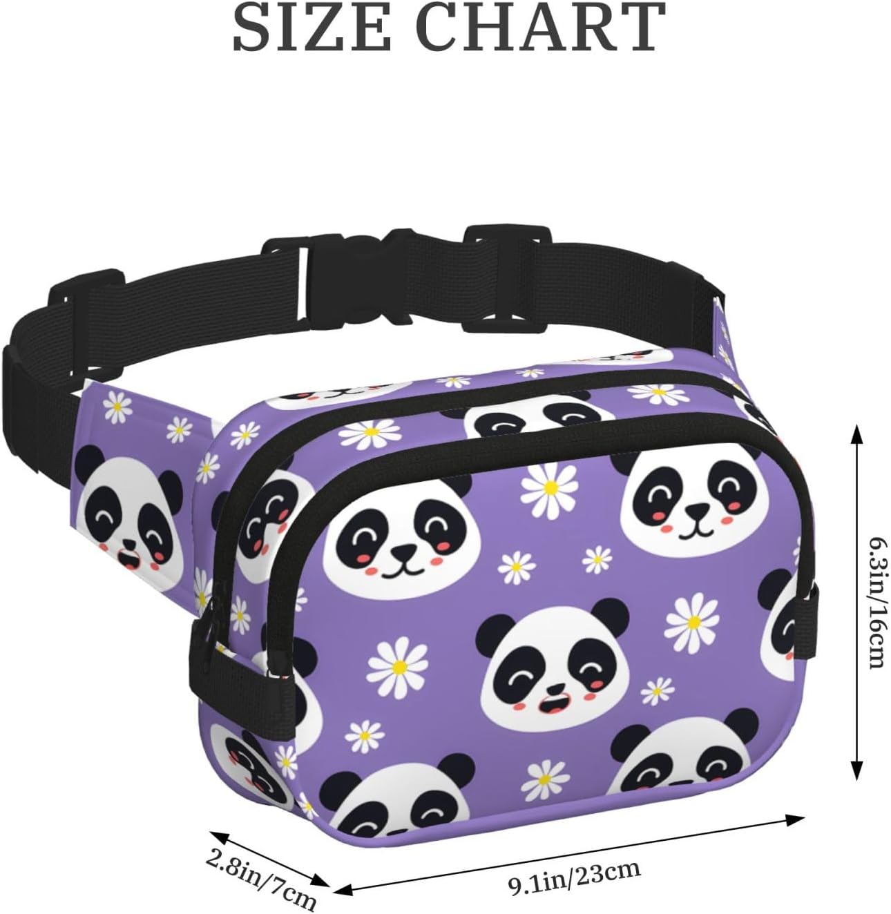 Cute Animal Panda Daisy Fanny Pack for Women Men Fashion Waist Packs with Adjustable Strap Crossbody Belt Waist Bag for Hiking Running Travel