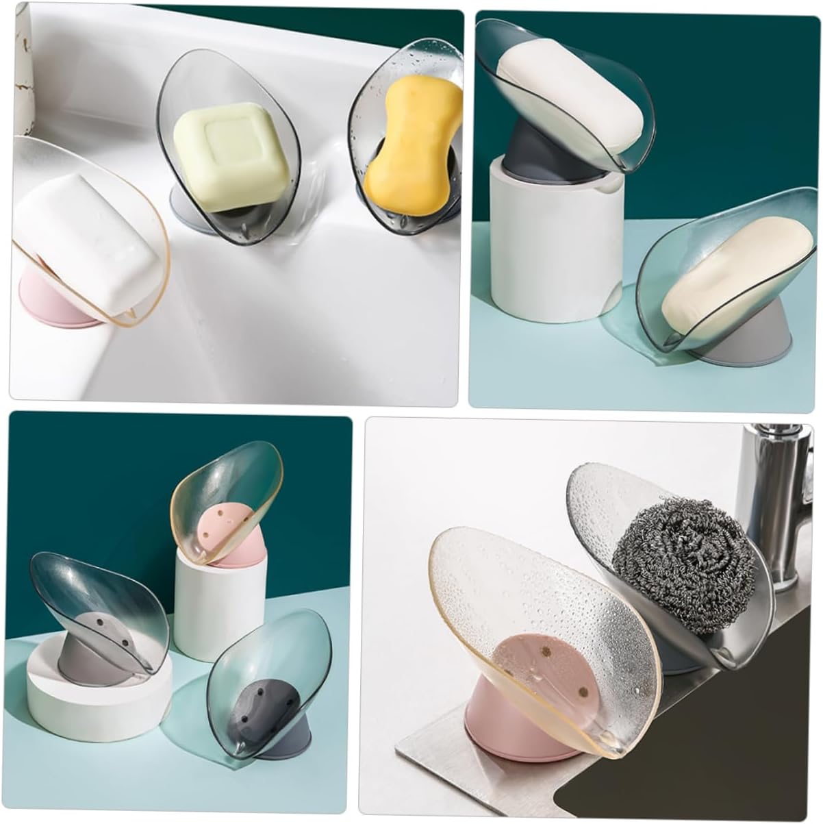 2Pcs Leaf Shape Soap Boxes Plastic Draining Rack for Bathroom