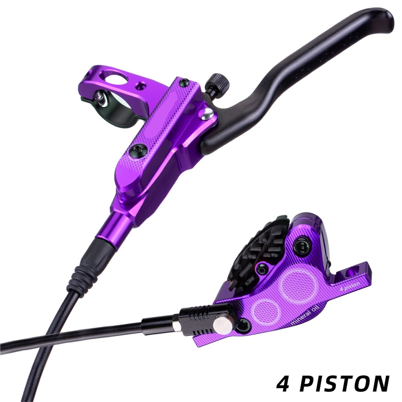Genérico Freno De Disco Hidráulico De 4 Pistones MTB, Almohadilla Metálica Completa De Refrigeración, Piezas De Repuesto De Aceite Mineral CNC For Bicicleta