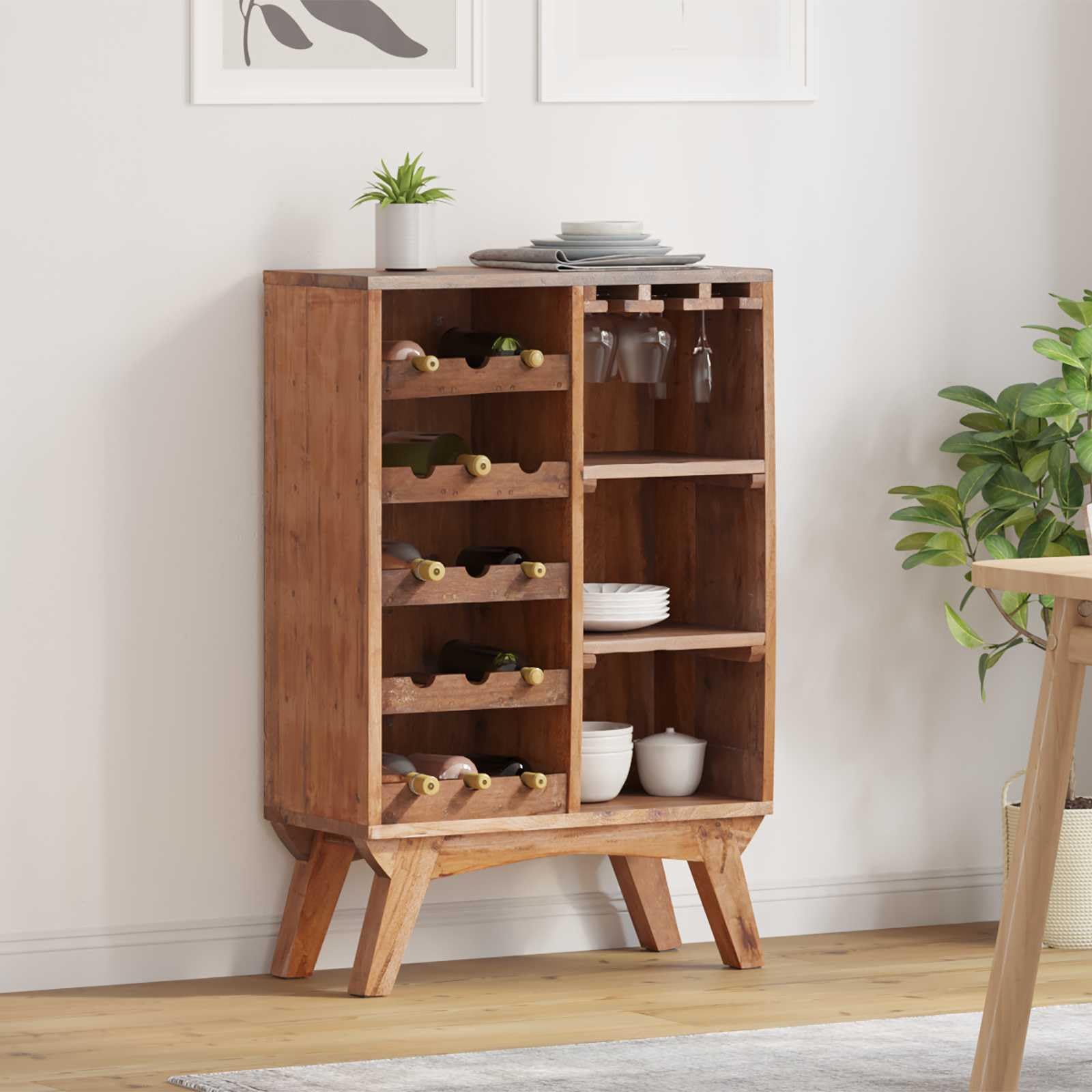 Étagère marron en bois massif recyclé 60x30x90 cm pour vin et salon