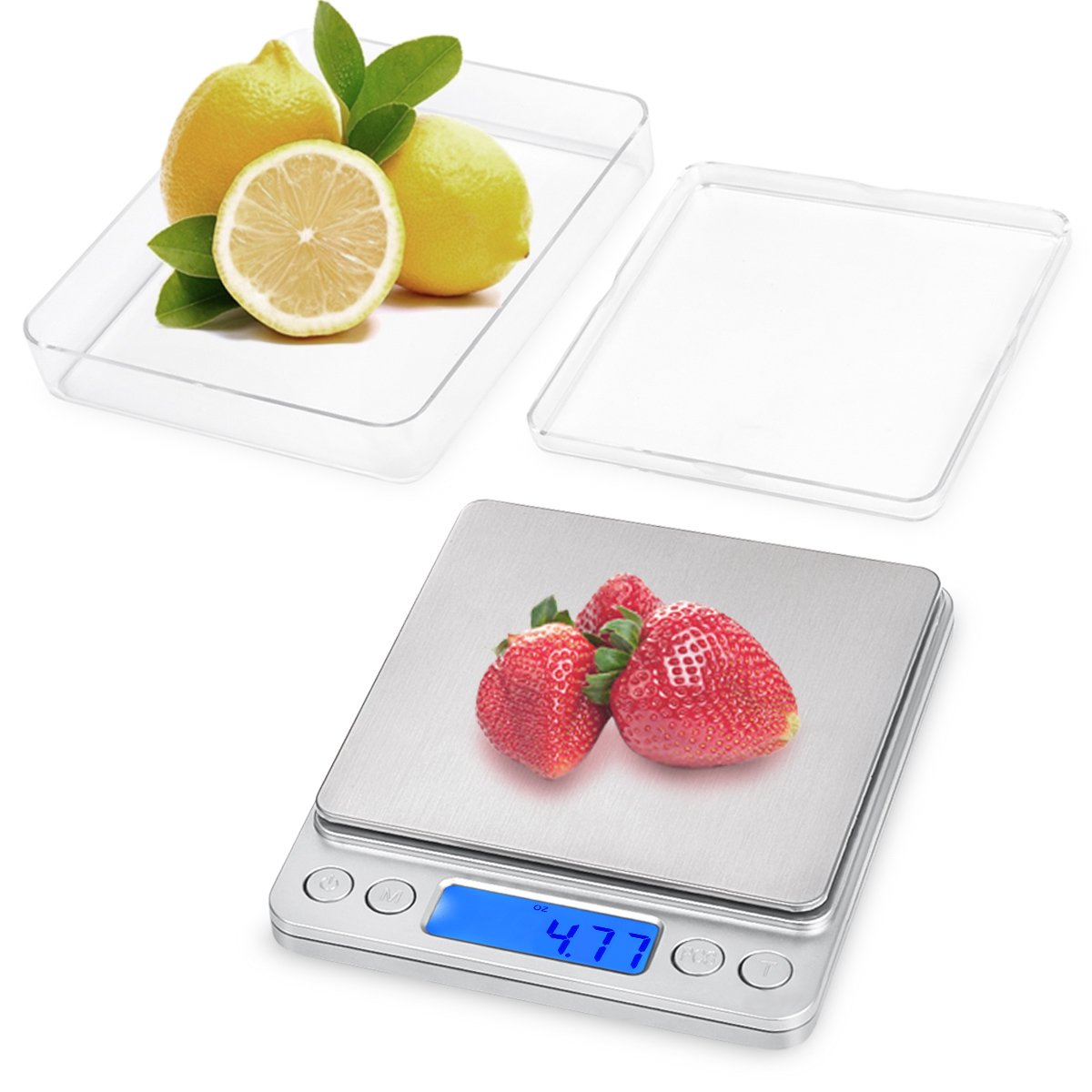 Balance de cuisine numérique, 500 g/0,01 g, mini balance de poche pour bijoux avec écran LCD rétroéclairé, 2 plateaux, 6 unités, fonction tare PCS, argent (piles incluses)