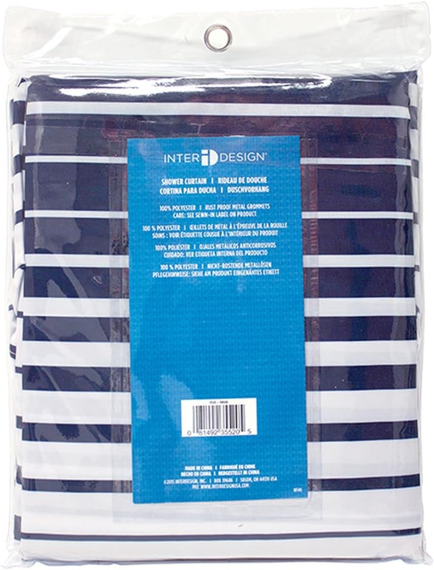 iDesign Quick-Dry Enzo Water-Repellant Fabric Shower Curtain - Navy Blue and White