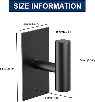 PMMASTO Adhesive Hooks, Matte Black Stainless Steel Sticky Hooks for Hanging, Self Adhesive Shower Wall Hooks, Towel Hooks Heavy Duty for Bathroom, Bedroom RV and Kitchen- 4 PC