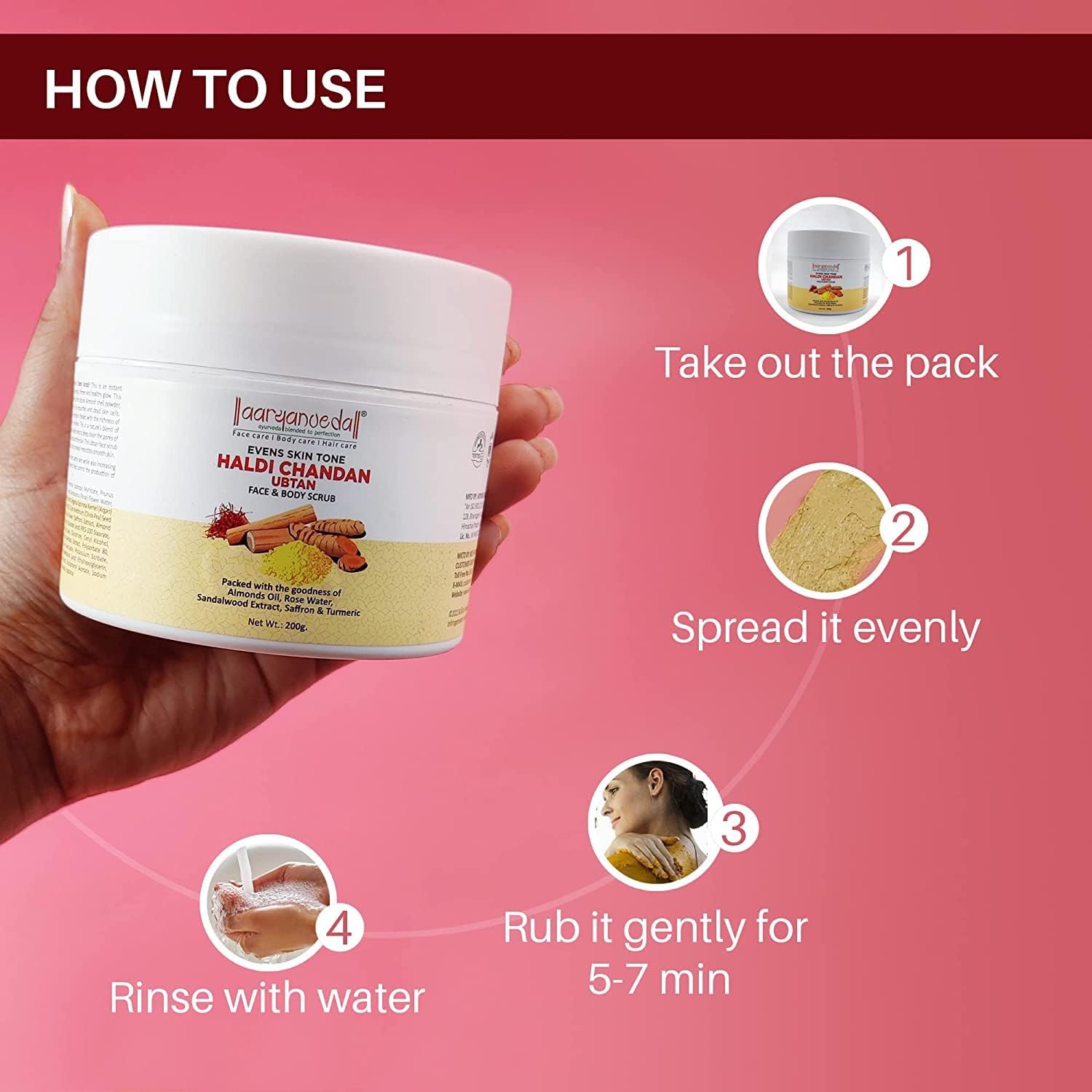 SJH Haldi Chandan Ubtan Face & Body Scrub with Turmeric, Sandalwood & Rosewater| for Reduce Blackheads & Whiteheads, Ideal for Dry & Dull Skin, Paraben & Sulphate Free, 200g