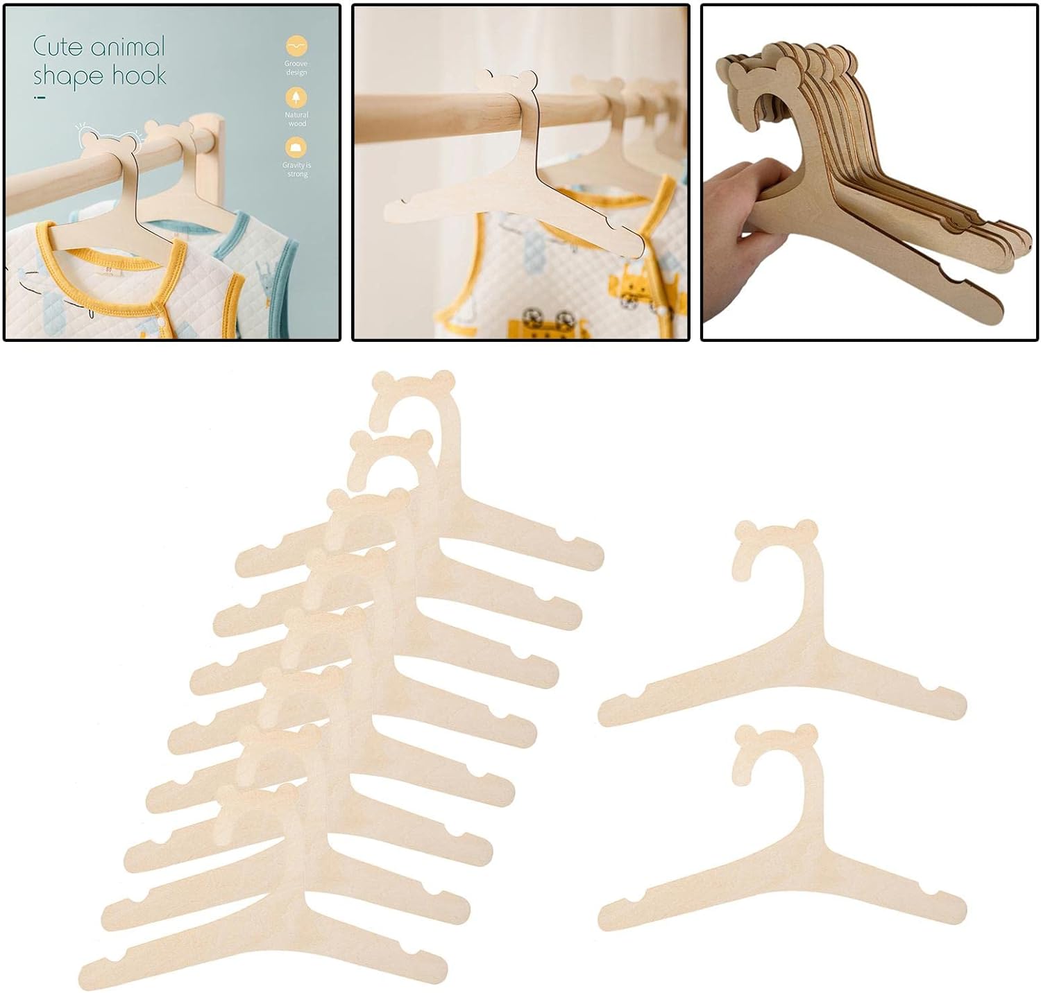 5X Wooden Kids Clothes Hangers Girl Dress Tops Notches Clothes Hangers with Non Slip Pants Bar Hanging Racks for Home Decor Children Kids