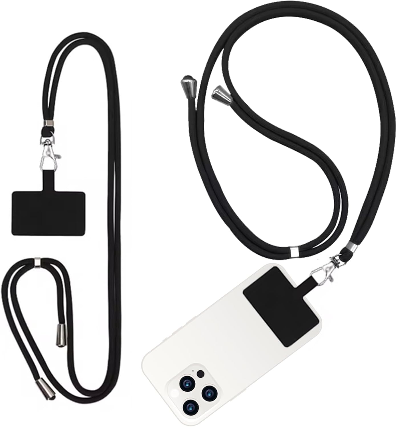 R&B Sports & Leisure Mobile Phone Lanyard Crossbody, Phone Lanyard Strap with Patch, Adjustable Nylon Neck Strap Necklace, Compatible with Most Smartphones, Black, One Size