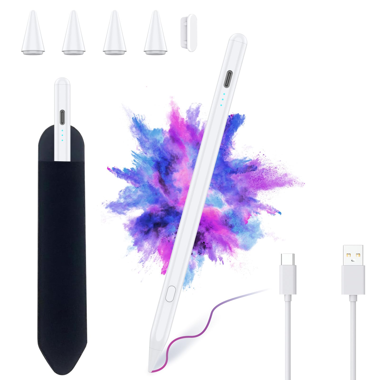 Stylus Pen for iPad 10th/9th,for Apple Pen with Palm Rejection,Stylus Pencil for (2018-2023) iPad Pro 11/12.9, for iPad 8th/7th/6th Gen, for iPad Air 5th/4th/3rd Gen, for iPad Mini 6th/5th Gen White