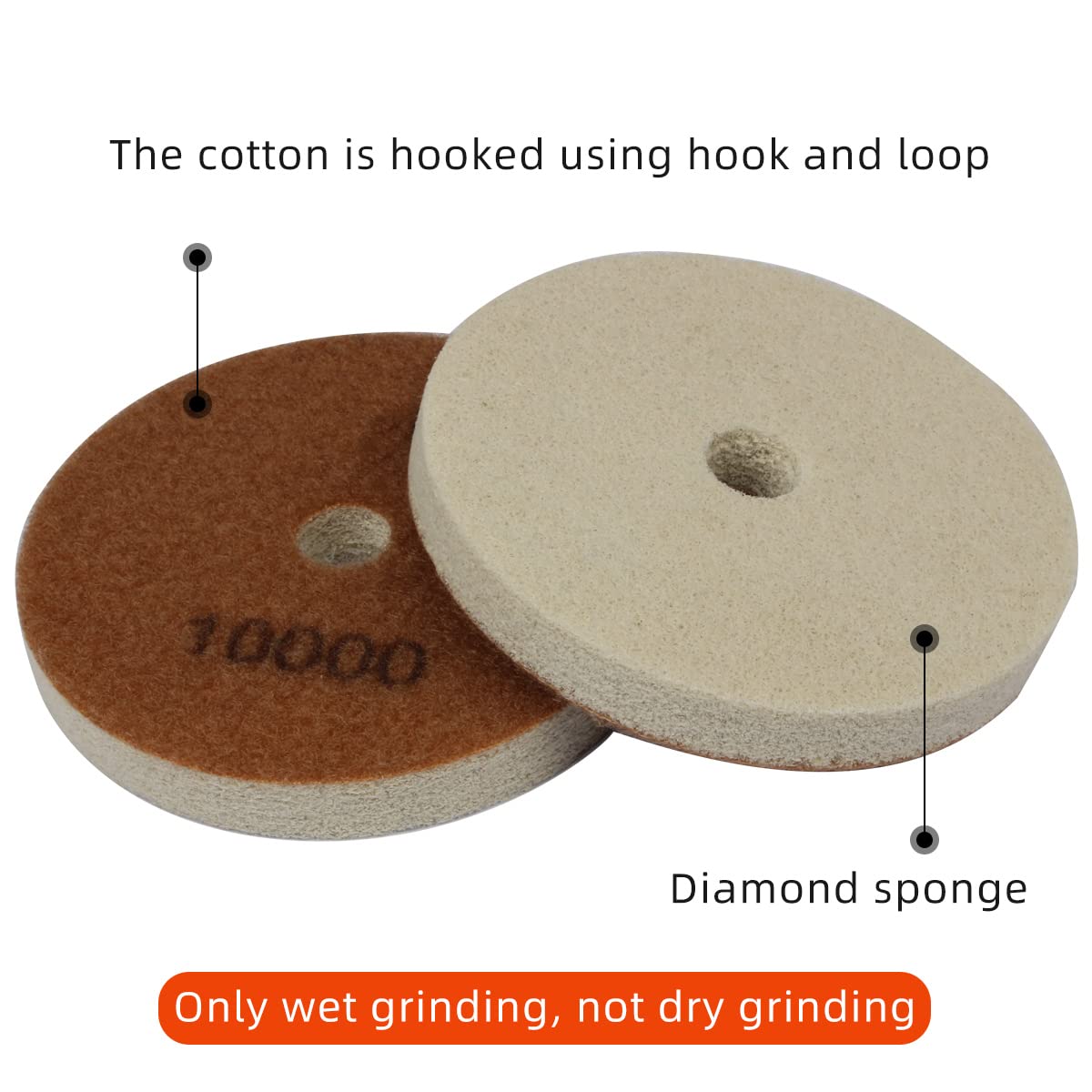 Almohadilla de pulido de fibra de esponja de diamante de 4 pulgadas 300-10000 Grano - Pulido de piedra de mármol de cerámica de hormigón de vidrio 7set