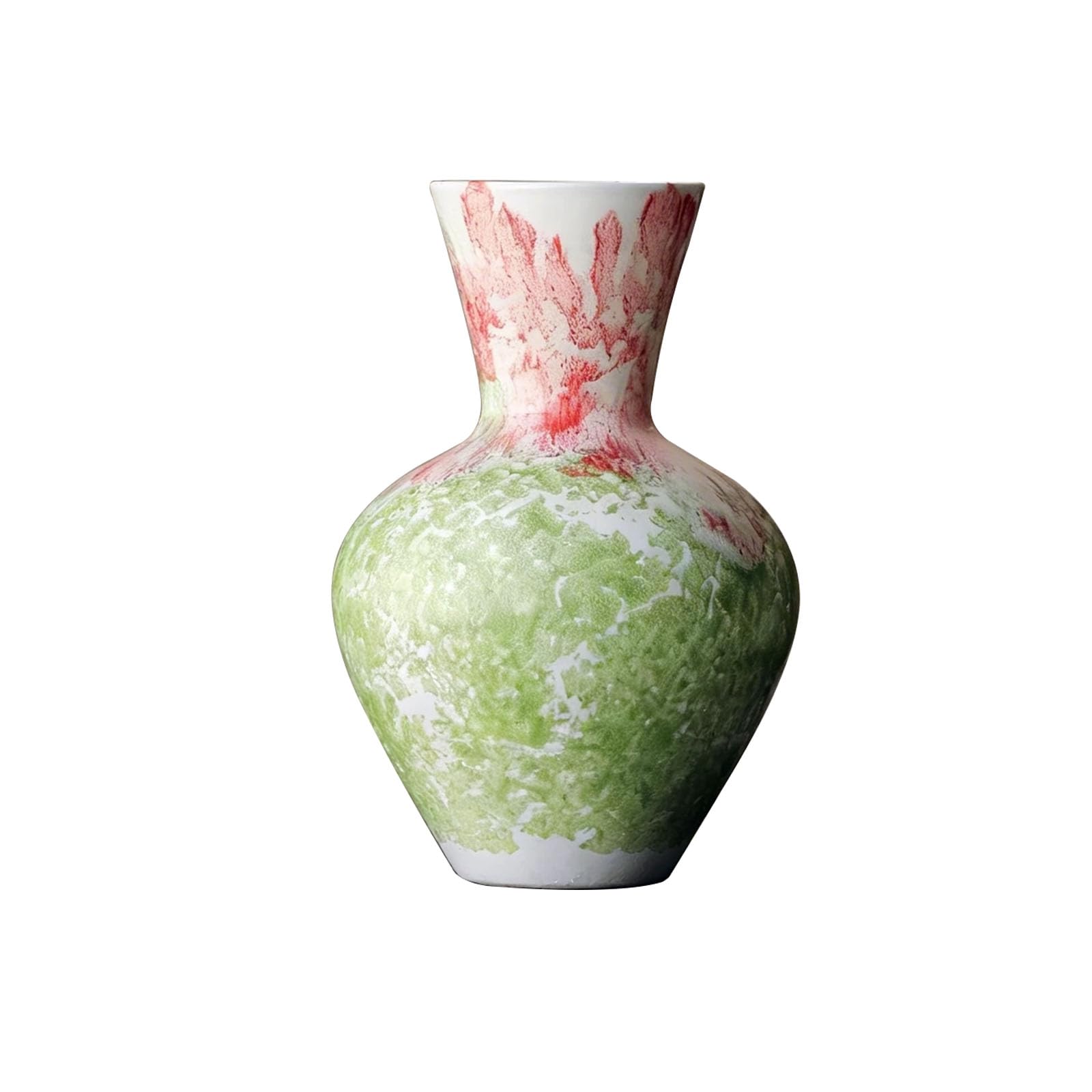 Nzzkoides Pink Green Large Ceramic Vase, Modern Decorative Vase, Ornament For Living Room, Dining Table Centerpiece, Bedroom, Office, Size 19 * 19 * 25Cm(Size:19 * 19 * 25Cm,Color:pink Green)