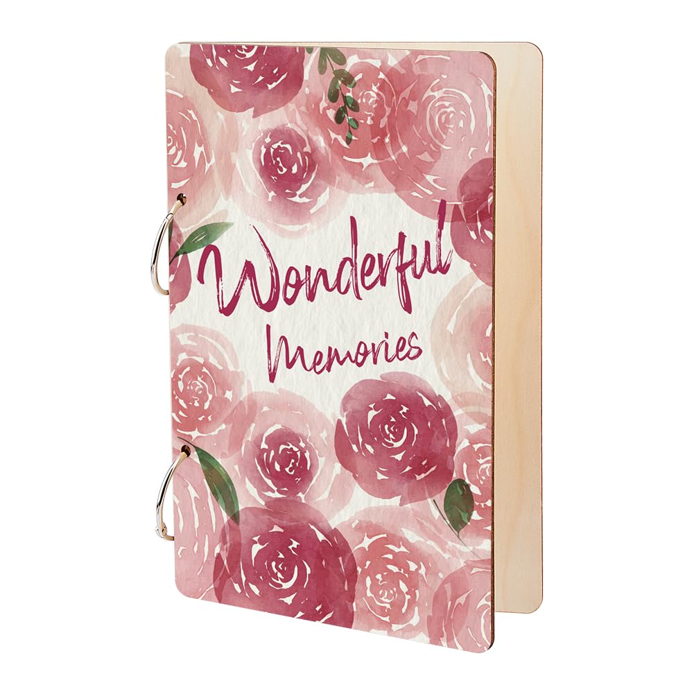 SUPERDANT Wonderful Memories Greeting Card Organizer Planning Book Binder Card Keeper Watercolor Roses Birthday Cards Holder Wooden Keeper Binder Photo Album Cover Keepsake Birthday Wedding Gift