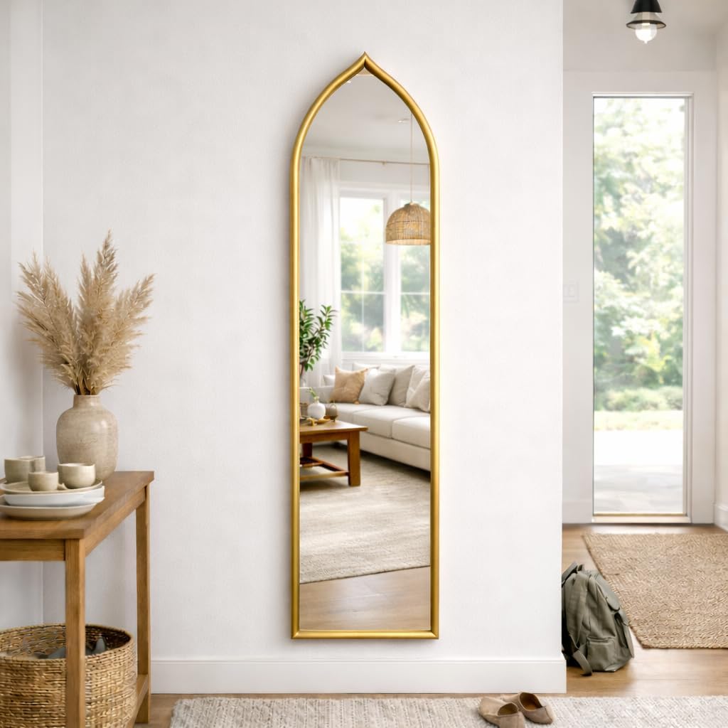 Gold Arch Full Length Mirror, 16"x71", Wall Mount, Home Mirror