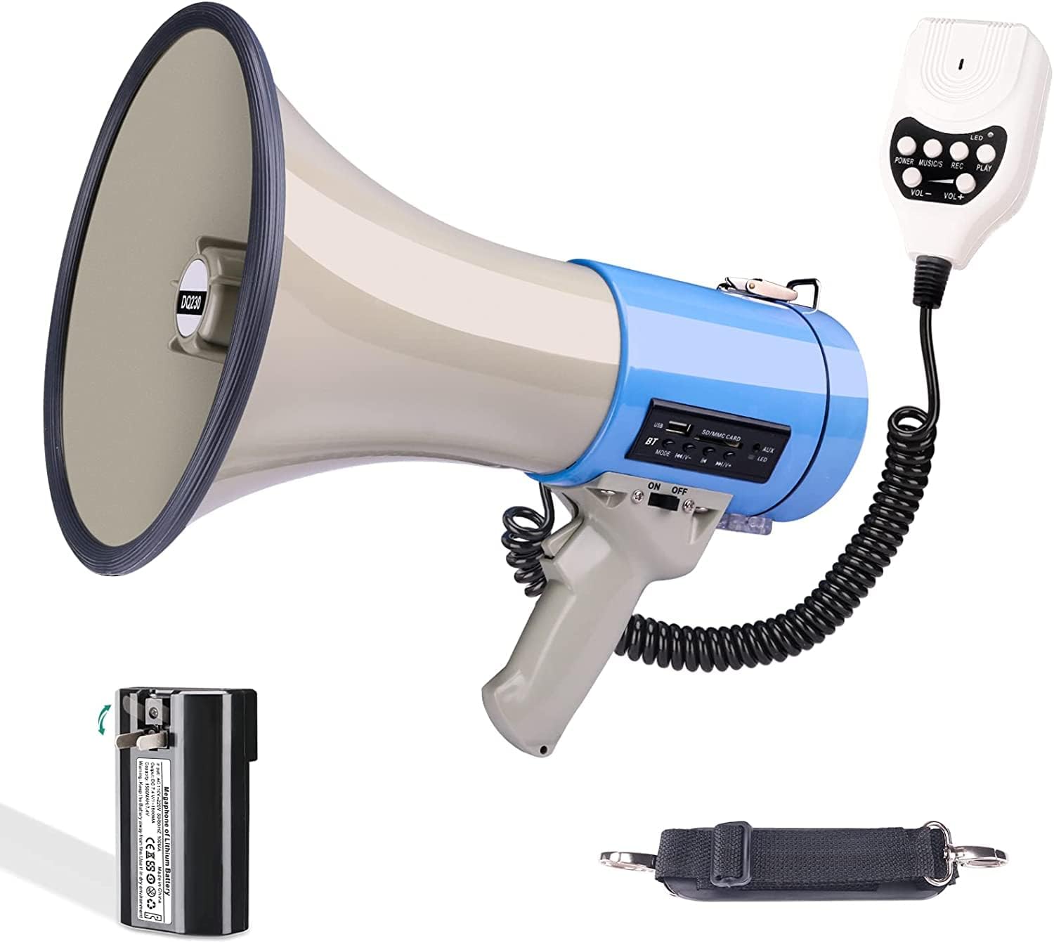 kh Portable Megaphone Speaker PA Bullhorn - Built-in Siren, 50W Adjustable Volume Control & 1200 Yard Range for Any Outdoor Sports, Cheerleading Fans & Coaches or for Safety Drills