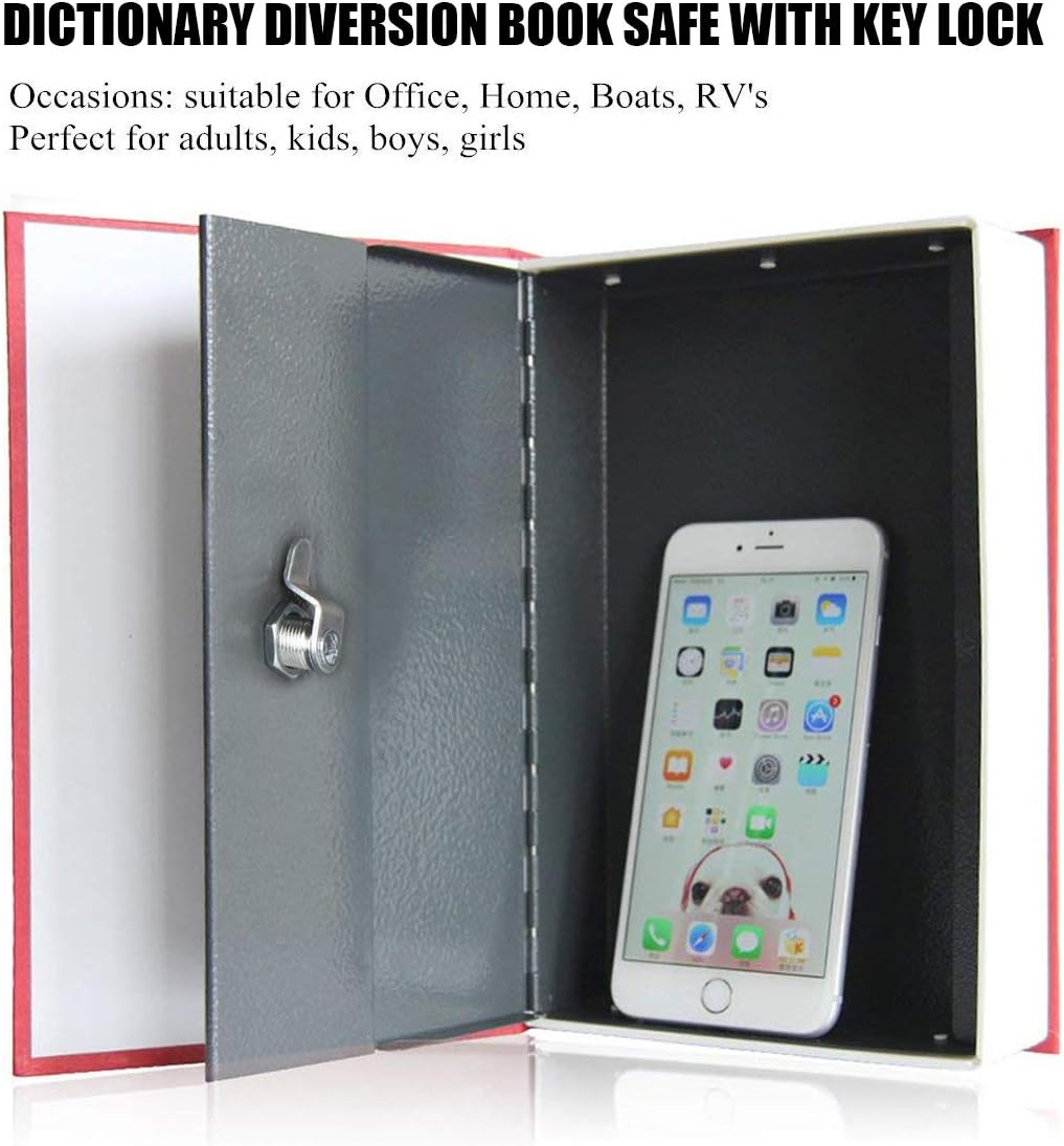 Book Safe with Key Lock – Jssmst Home Dictionary Diversion Safe Lock Box Safe Metal Box, Red Large, SM-BS004BL : Everything Else