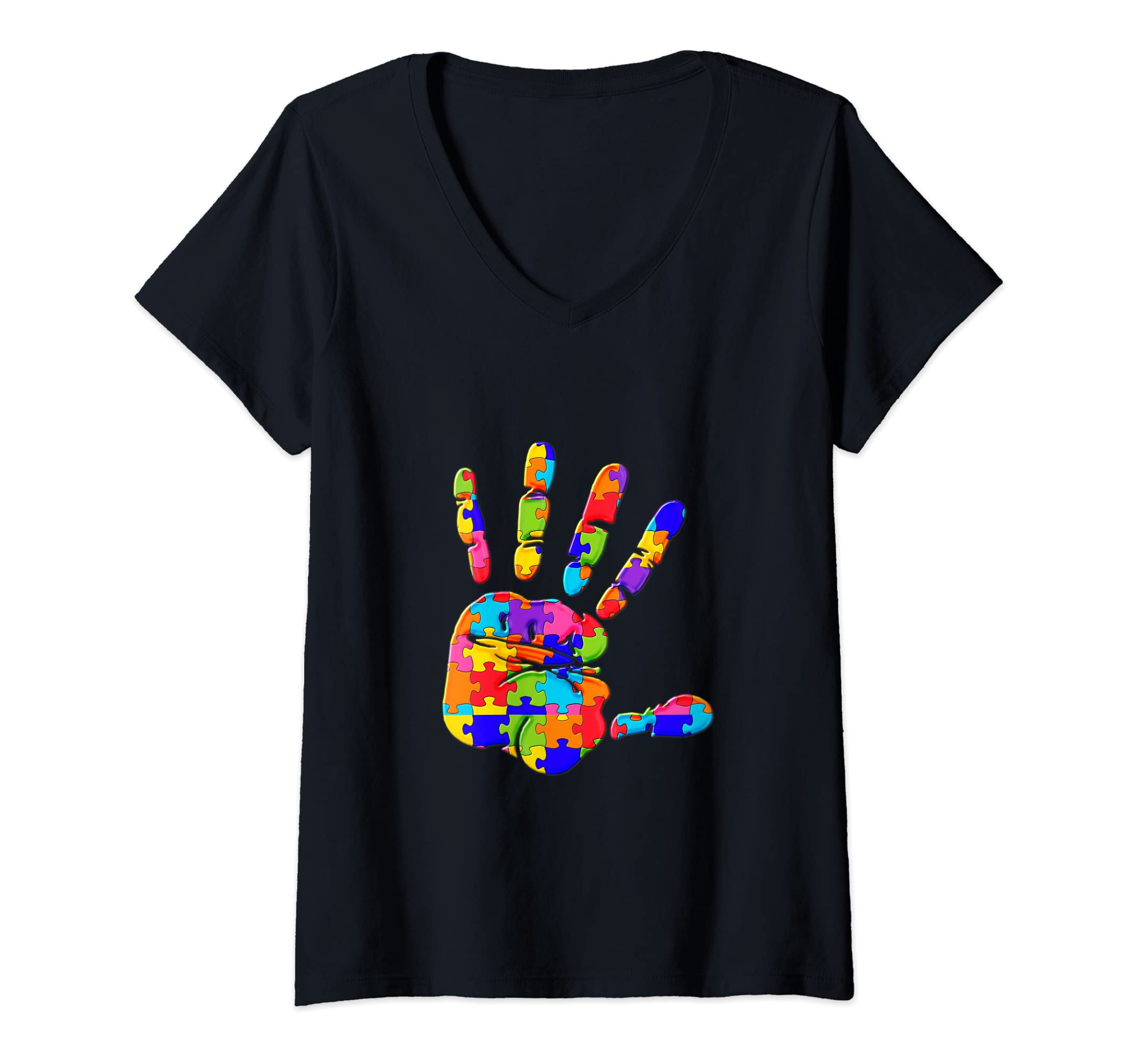 Womens Stop injustice Racism Jigsaw Autism Puzzle V-Neck T-Shirt