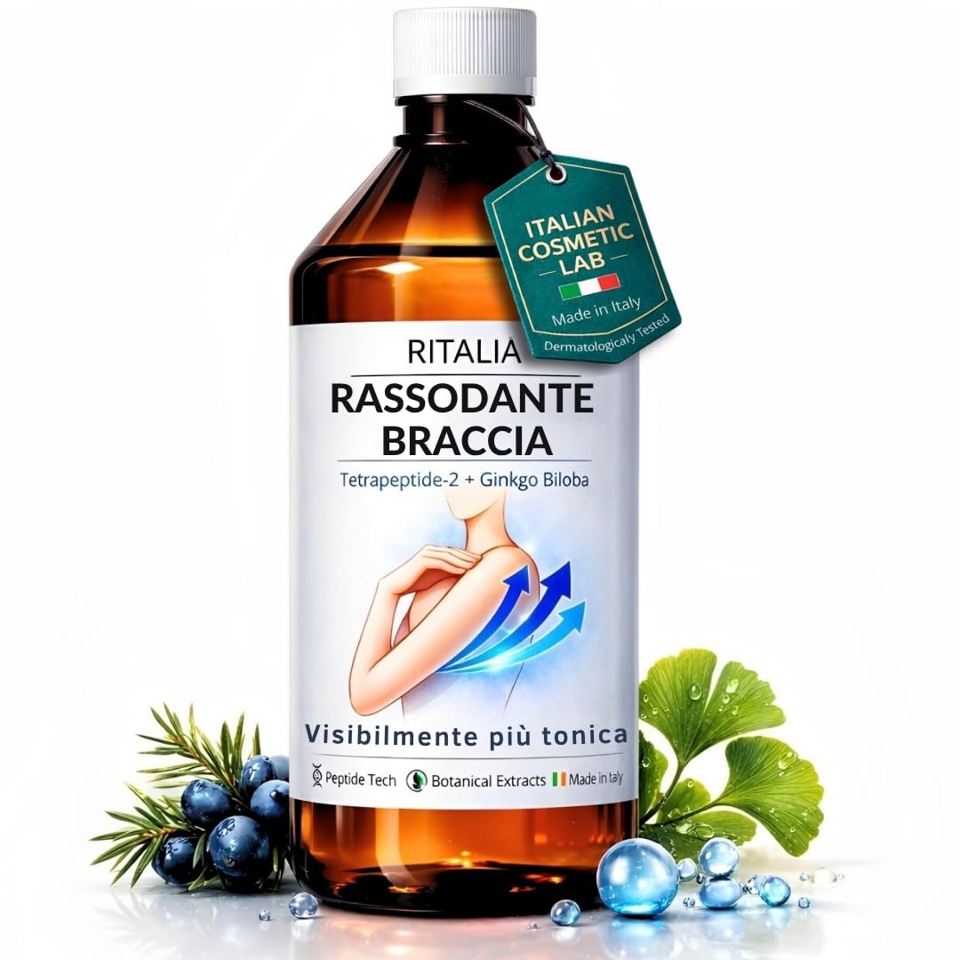 RITALIA Trattamento Rassodante Braccia 500 ml – Siero per Braccia Flaccide e Pelle Flaccida con Peptidi e Ginkgo Biloba – 10–12 Trattamenti – Compatibile con Manicotti – Made in Italy