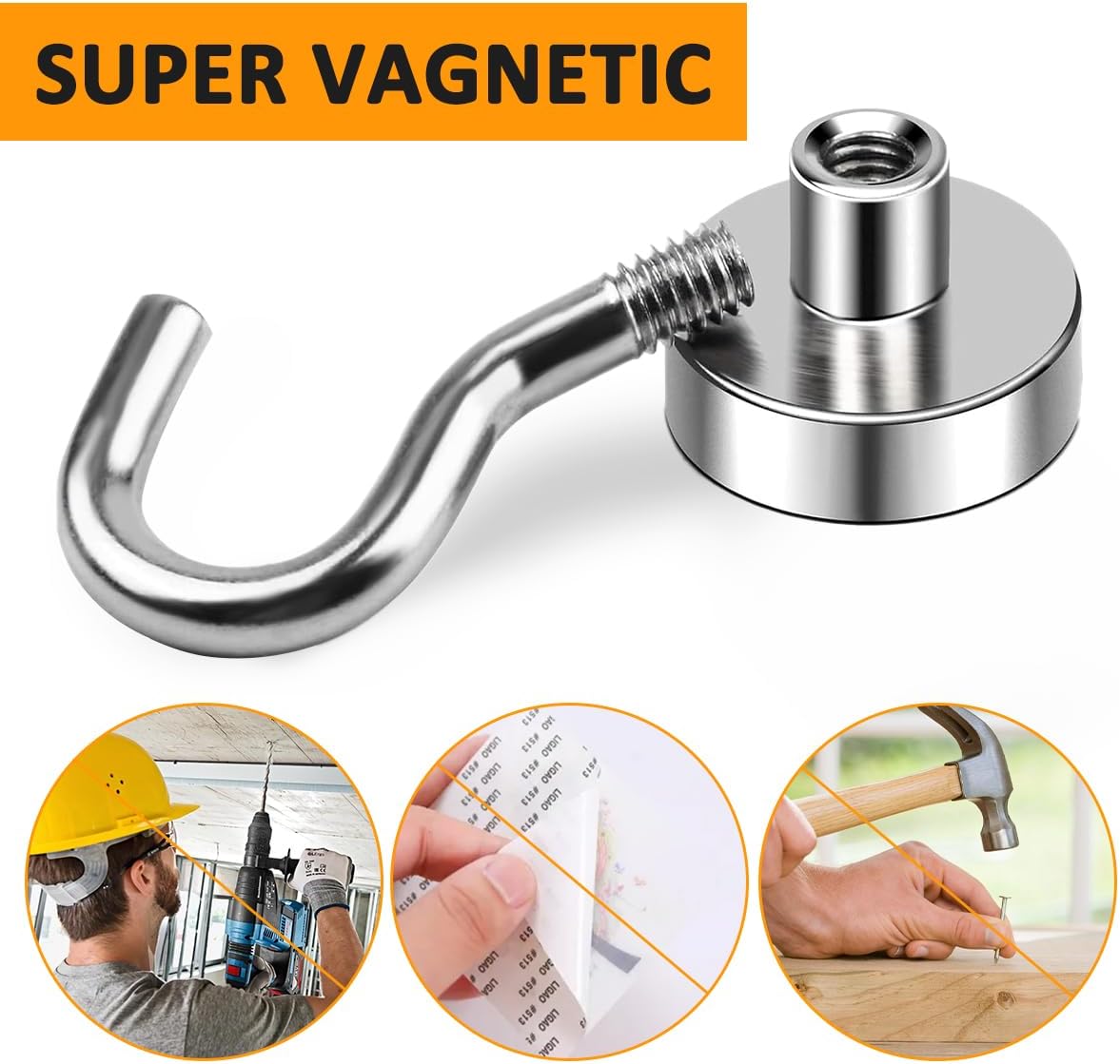 5pcs 25lbs Magnetic Hooks, Refrigerator Magnets, Extra Strong Cruise Hook for Hanging, Adhesive Hooks, No Drilling