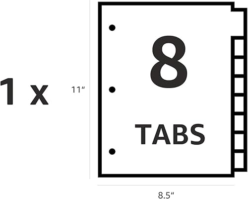 Miniatura 4 de Tienda Basics Separador de carpetas de 8 pestañas, separadores de etiqueta blanca con fácil despegar, 1 paquete