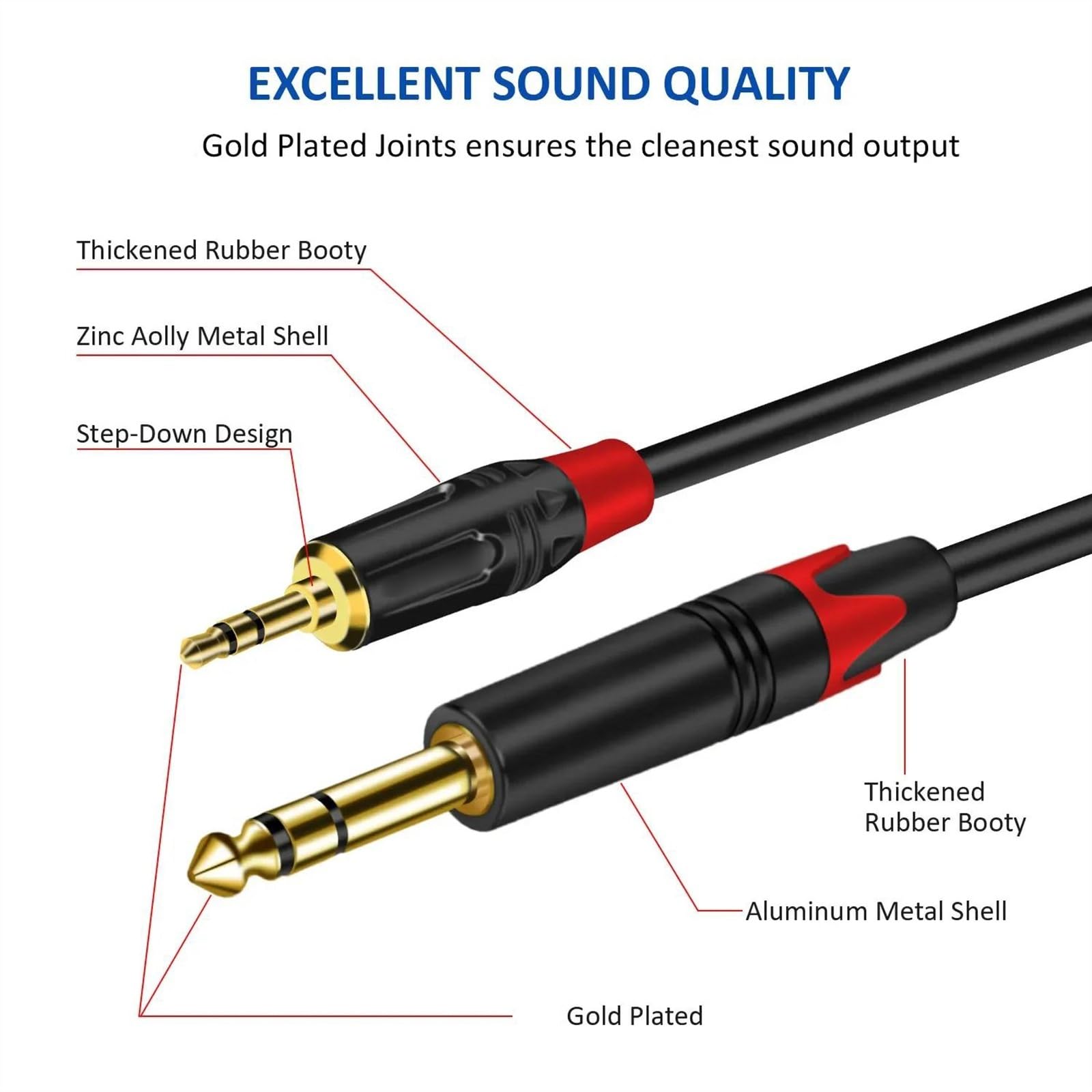 Przewód połączeniowy audio Stereofoniczny kabel audio 3,5 mm do 6, z męskiego na męskie 1-3 m(A,300cm)