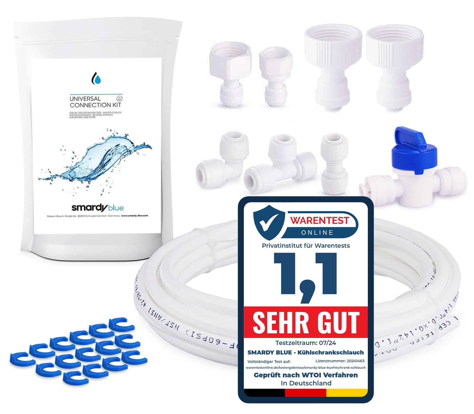 ZO012 Wasserzulaufleitung Anschluss Set 1/4 Zoll Schlauch 10m für Side by Side Kühlschrank Wasseranschluss, Umkehrosmoseanlage Trinkwasser, Kühlschrankschlauch, Wasserschlauch Schlauchverbinder (1/4")