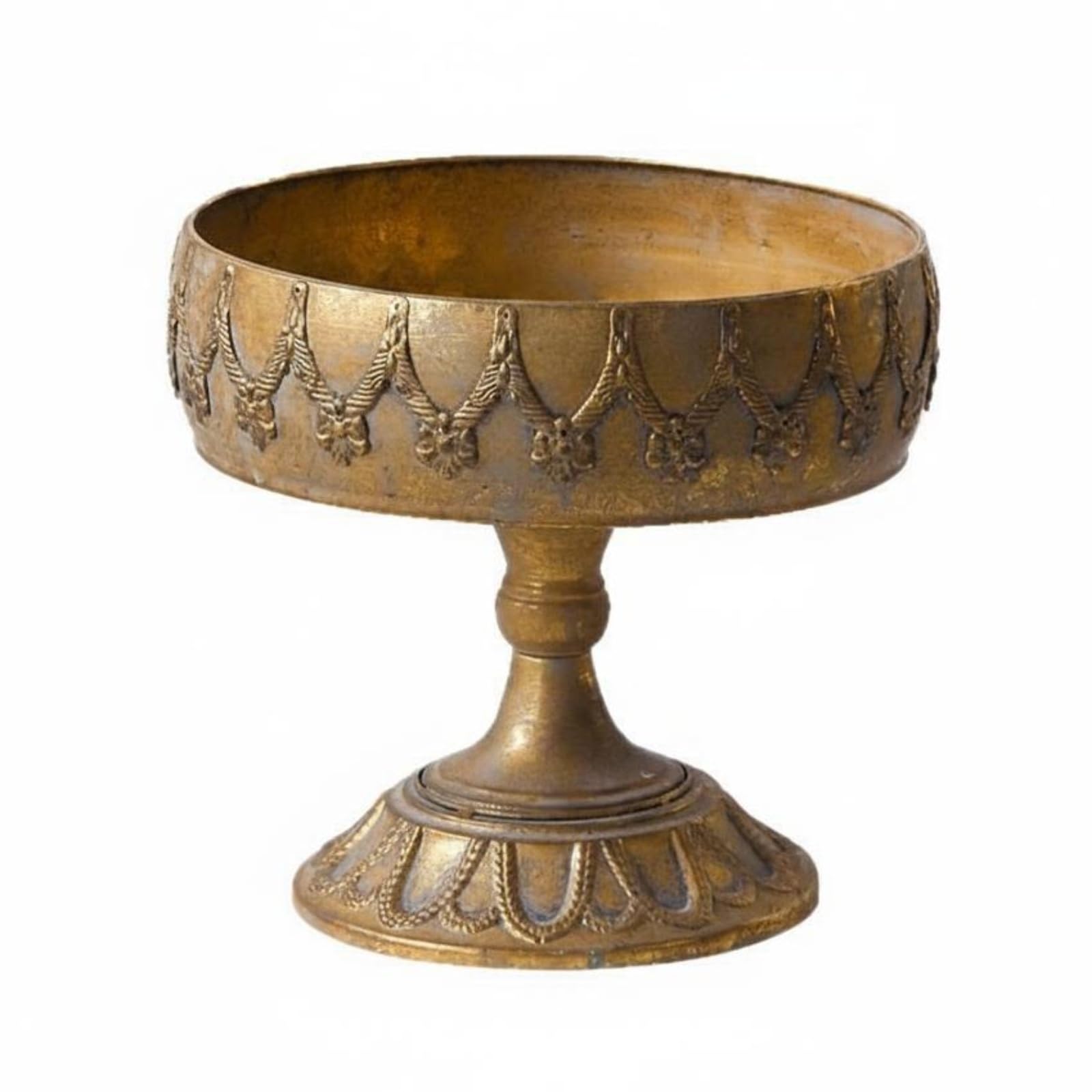 Dekorative Vase Eisen Sockelvase Schale Pokalvase Pedestalvase mit Flacher Schale Stielfuß Und Ornamentprofil Antik Bronziert für Blumenarrangements Solodekor Tisch Kommode Flur Regal