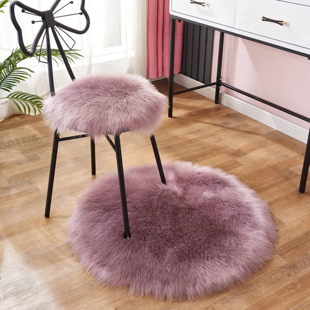 vctops Round Faux Fur Sheepskin Area Rug Super Soft Fluffy Chair Cover Seat Cushion Pad Non-Slip Area Rugs for Living Bedroom Floor Sofa (PT Purple,2