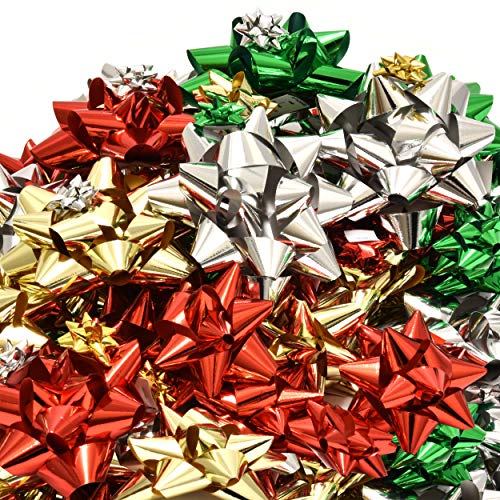 120 Christmas Bows Self Adhesive for Presents Wreaths Wrapping Holiday Gifts Includes Large