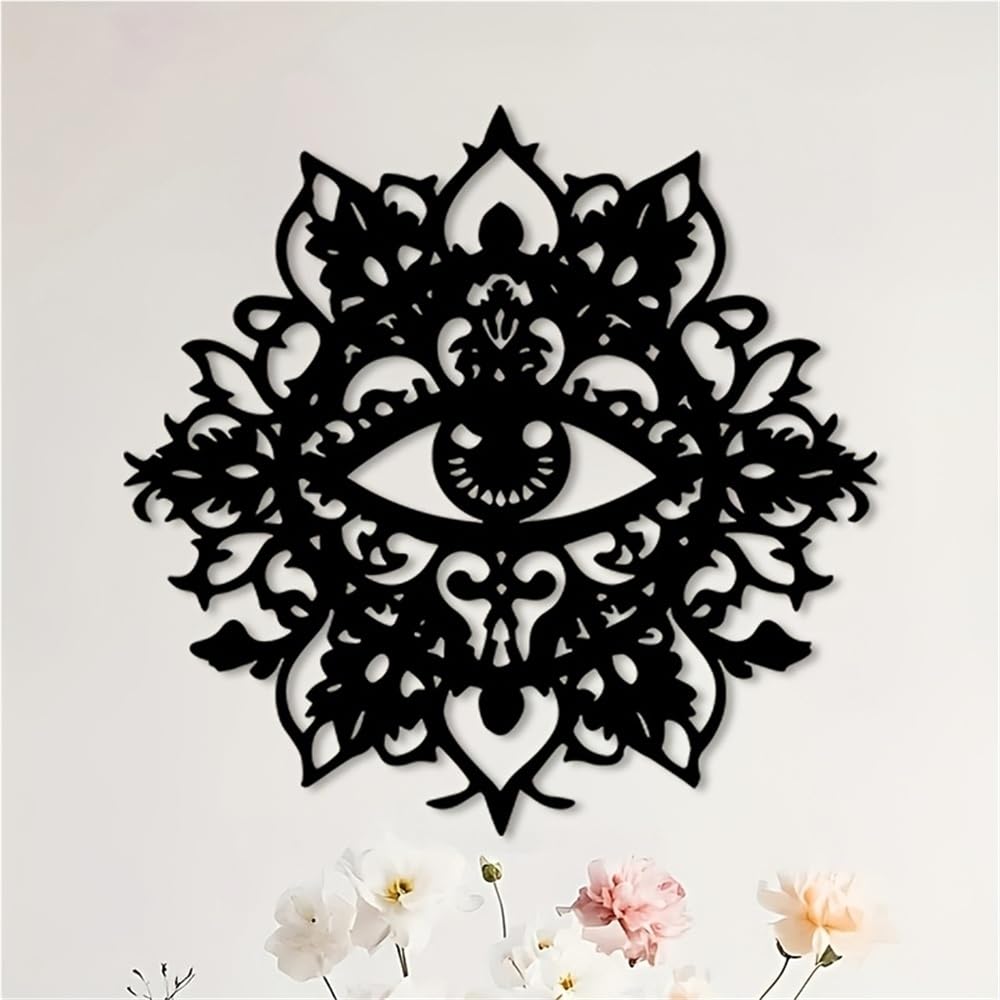 Decoración de pared abstracta contemporánea de metal, escultura moderna de mandala y ojo espiritual, estilo boho para meditación, ideal para sala de estar, dormitorio, estudio de yoga o jardín ex