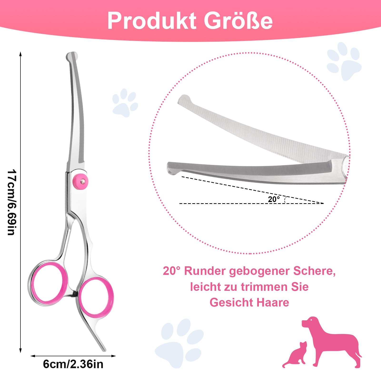Jostift Ciseaux de toilettage pour chien et chat - Ciseaux incurvés - Ciseaux ronds professionnels - Ciseaux de toilettage pour chat et autres animaux de compagnie - Rose