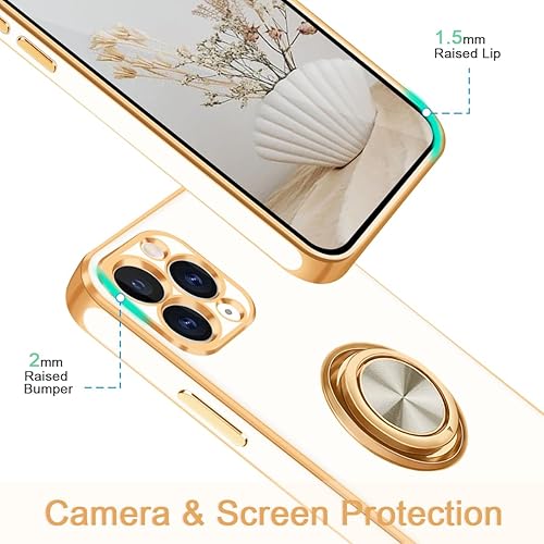 Miniatura 2 de Fingic Funda para iPhone 11 Pro con soporte de anillo giratorio de 360 soporte magnético para automóvil chapado en oro brillante Funda protectora