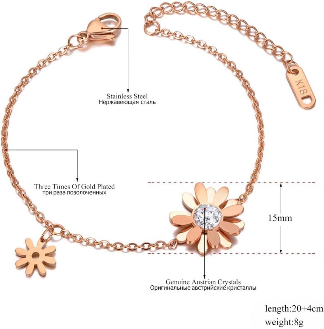 Pulsera de pie, Cadenas for el Tobillo, Tobillera con abalorio de Planta de Margaritas de Cristal Cz de Moda for Mujeres y niñas, Cadena de Fiesta Bohemia, joyería for pies
